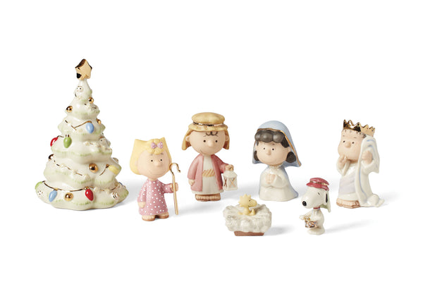 Lenox Peanuts Nativity Scene Seven Piece Porcelain Figurine Set with 24 Karat Gold Accents 6406565