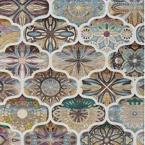 HomeRoots 10' Indoor Outdoor Beige Teal Blue Copper Quatrefoil Area Rug - Washable, Durable, Non-Slip Design 640657
