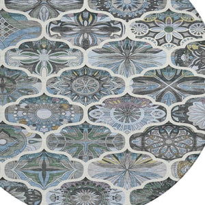 HomeRoots 8' Blue And Ivory Round Quatrefoil Rug - Durable, Washable Area Rug for Indoor & Outdoor Spaces 640660