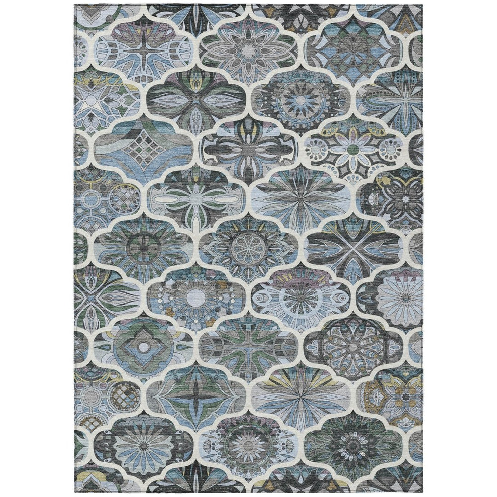 HomeRoots 9' X 12' Blue Quatrefoil Area Rug – Durable, Washable, Stylish for Indoor & Outdoor Spaces! 640662
