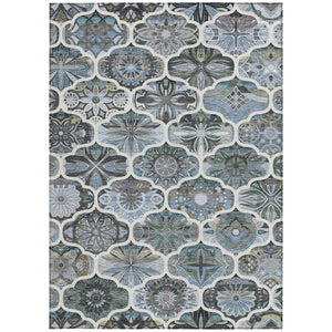 HomeRoots 10' X 14' Blue and Ivory Quatrefoil Area Rug - Stylish, Durable, Washable Indoor/Outdoor Design! 640663