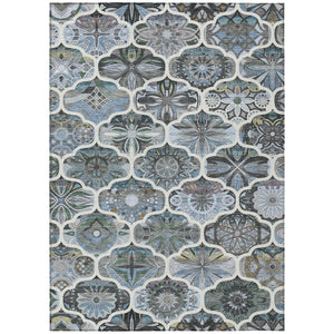 HomeRoots 10' X 14' Blue and Ivory Quatrefoil Area Rug - Stylish, Durable, Washable Indoor/Outdoor Design! 640663