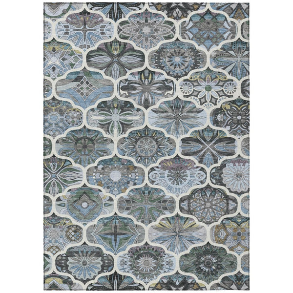 HomeRoots 10' X 14' Blue and Ivory Quatrefoil Area Rug - Stylish, Durable, Washable Indoor/Outdoor Design! 640663