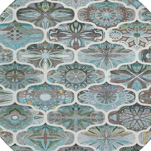 HomeRoots 8' Teal Blue Quatrefoil Area Rug - Stylish, Washable Indoor/Outdoor Rug for Versatile Living Spaces 640672