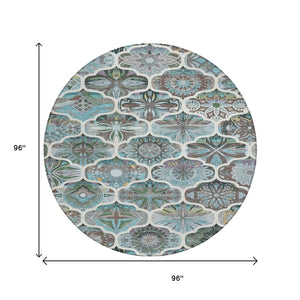 HomeRoots 8' Teal Blue Quatrefoil Area Rug - Stylish, Washable Indoor/Outdoor Rug for Versatile Living Spaces 640672