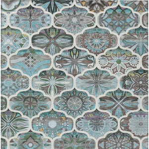 HomeRoots 9' Teal Blue & Ivory Quatrefoil Area Rug - Washable, Durable Design for Indoor & Outdoor Spaces 640674