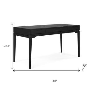 HomeRoots 60" Black Wood Computer Desk - Mid-Century Modern Design, Durable, Spacious & Stylish Workspace Solution 640677