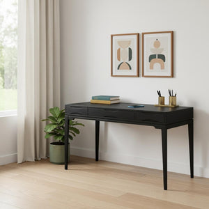 HomeRoots 60" Black Wood Computer Desk - Mid-Century Modern Design, Durable, Spacious & Stylish Workspace Solution 640677