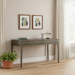 HomeRoots 60" Gray Wood Computer Desk - Stylish Mid-Century Modern Design for Home Office & Workspace Upgrade 640678
