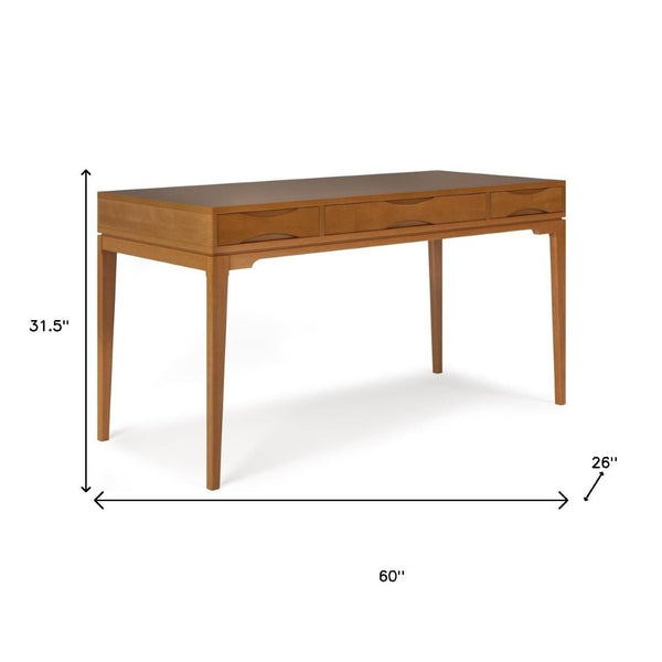 HomeRoots 60" Brown Wood Computer Desk - Stylish Mid-Century Modern Design for Home & Office Workspaces 640681