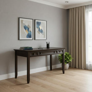 HomeRoots 54" Brown Solid Wood Computer Desk – Elegant Executive Design with Ample Workspace for Home Office 640682