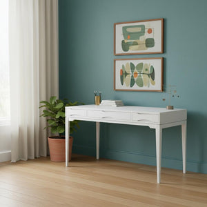 HomeRoots 60" White Wood Computer Desk - Stylish Mid-Century Design, Spacious Work Surface, Easy Assembly! 640685