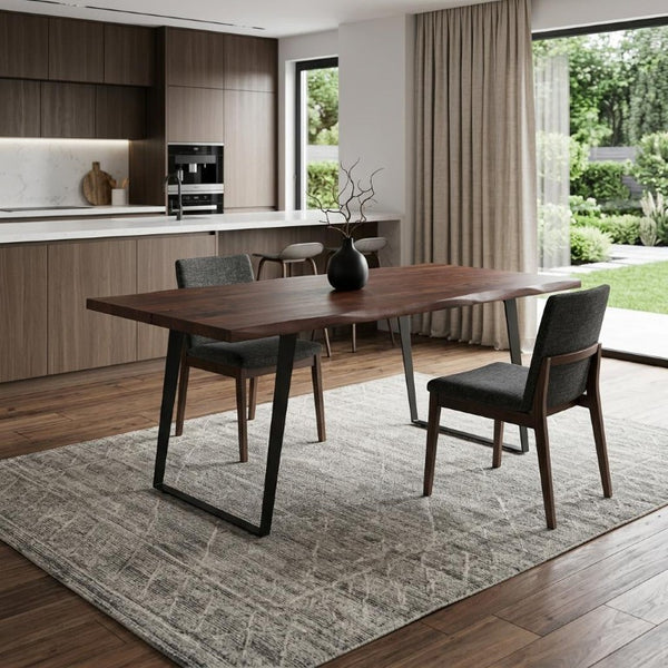 72 Inch Solid Wood Live Edge Dining Table with Iron Base for Modern Rustic Rooms