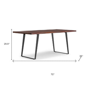 72 Inch Solid Wood Live Edge Dining Table with Iron Base for Modern Rustic Rooms