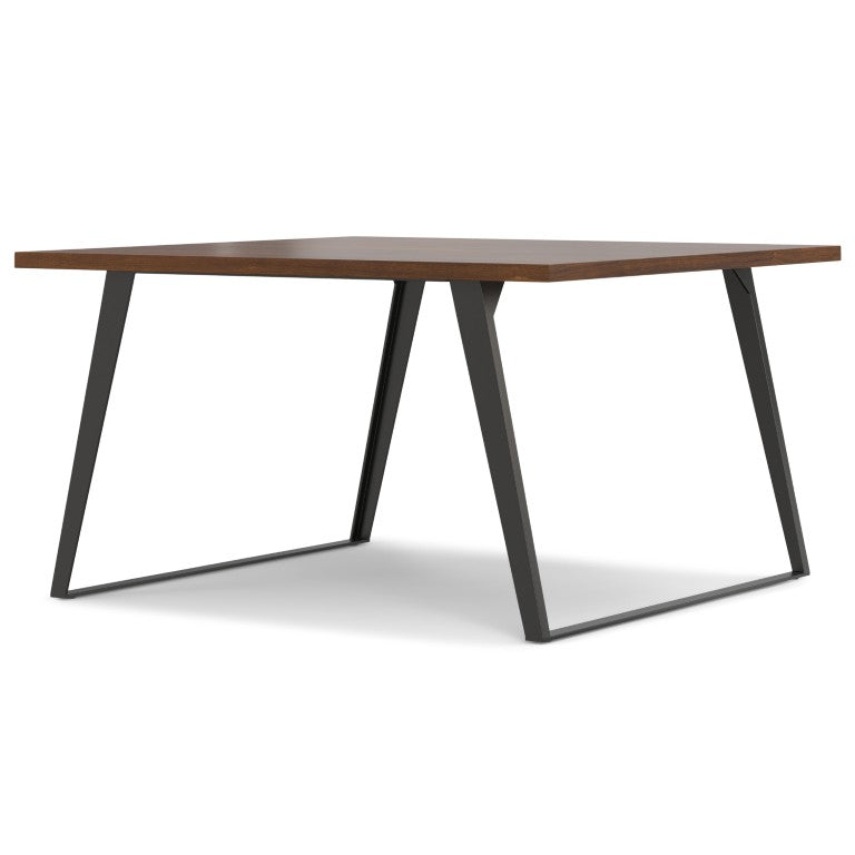 HomeRoots 54 Inch Square Dining Table with Sturdy Iron Pedestal Base for Modern Rooms Walnut / Graphite 640701