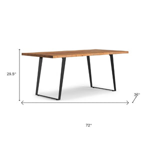 72 Inch Solid Wood Live Edge Dining Table with Iron Base for Modern Rustic Rooms