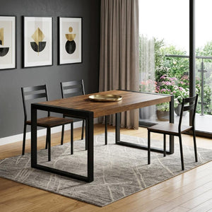 66 Inch Solid Wood Dining Table with Iron Frame Base for Industrial Kitchen and Rooms