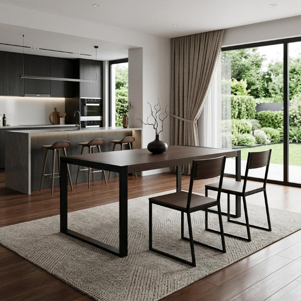 66 Inch Solid Wood Dining Table with Iron Frame Base for Industrial Kitchen and Rooms