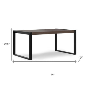 66 Inch Solid Wood Dining Table with Iron Frame Base for Industrial Kitchen and Rooms