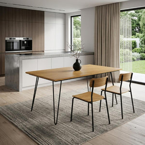 66 Inch Wood and Iron Dining Table Industrial Two-tone Frame Seats Six Modern Decor