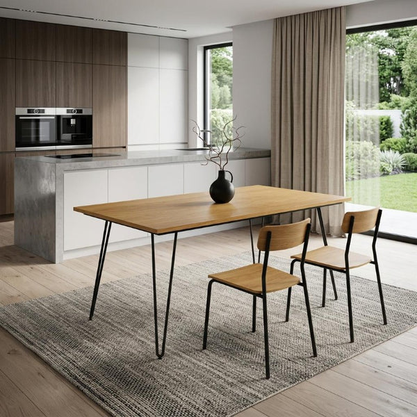66 Inch Wood and Iron Dining Table Industrial Two-tone Frame Seats Six Modern Decor