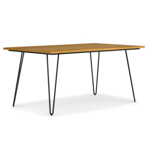HomeRoots 66 Inch Wood and Iron Dining Table Industrial Two-tone Frame Seats Six Modern Decor Oak / Black 640712