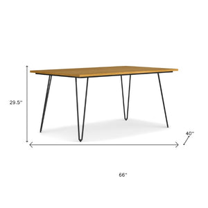 66 Inch Wood and Iron Dining Table Industrial Two-tone Frame Seats Six Modern Decor