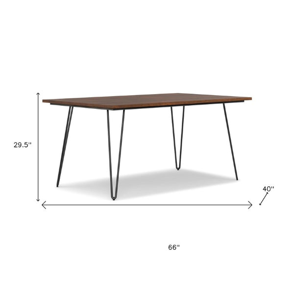 66 Inch Wood and Iron Dining Table Industrial Two-tone Frame Seats Six Modern Decor