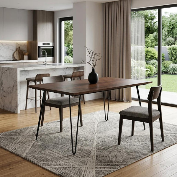 66 Inch Solid Wood Iron Dining Table Rustic Industrial Style Seats up to Six