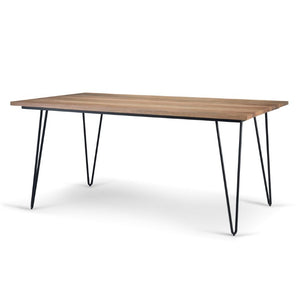 66 Inch Solid Wood Iron Base Dining Table Rustic Industrial Style Seats Six