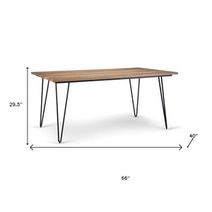 66 Inch Solid Wood Iron Base Dining Table Rustic Industrial Style Seats Six
