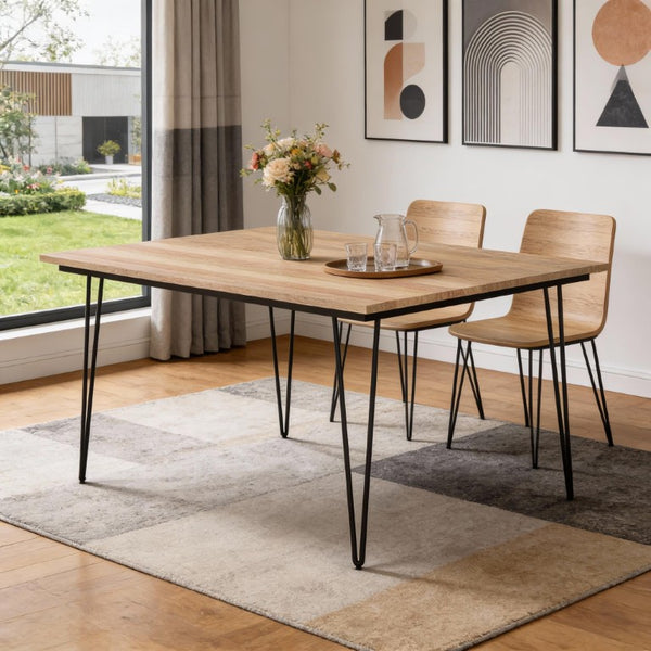 54 Inch Square Dining Table Solid Wood Top with Steel Base for Modern Rooms