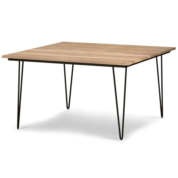 54 Inch Square Dining Table Solid Wood Top with Steel Base for Modern Rooms