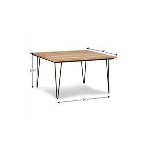 54 Inch Square Dining Table Solid Wood Top with Steel Base for Modern Rooms