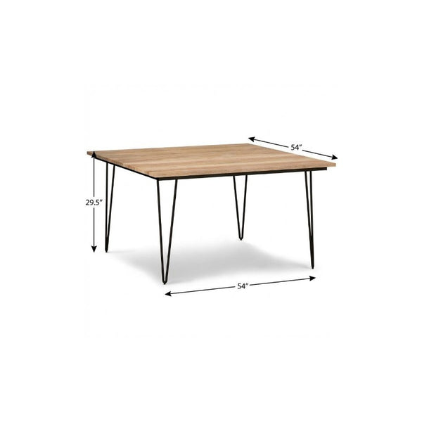 54 Inch Square Dining Table Solid Wood Top with Steel Base for Modern Rooms