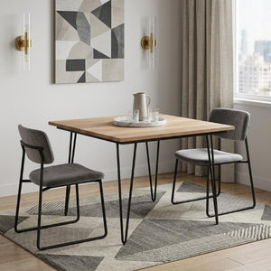 42 Inch Square Solid Wood Iron Dining Table Industrial Farmhouse Kitchen Accent