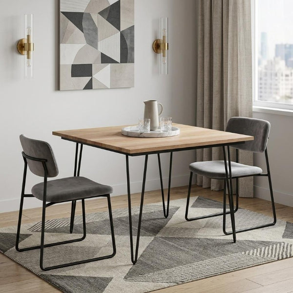 42 Inch Square Solid Wood Iron Dining Table Industrial Farmhouse Kitchen Accent