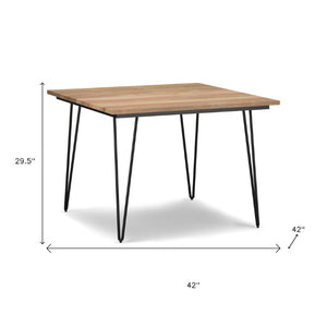 42 Inch Square Solid Wood Iron Dining Table Industrial Farmhouse Kitchen Accent