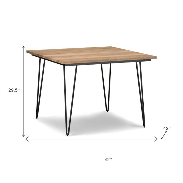42 Inch Square Solid Wood Iron Dining Table Industrial Farmhouse Kitchen Accent
