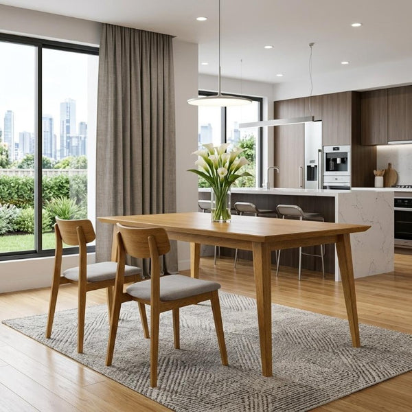 66 Inch Solid Wood Rectangular Dining Table Seats Six for Modern Kitchens and Living Spaces