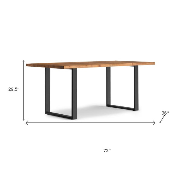 72 Inch Solid Wood Live Edge Dining Table with Iron Base for Modern Rustic Rooms