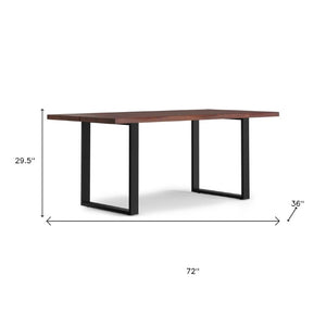 72 Inch Solid Wood Live Edge Dining Table with Iron Base for Modern Rustic Rooms