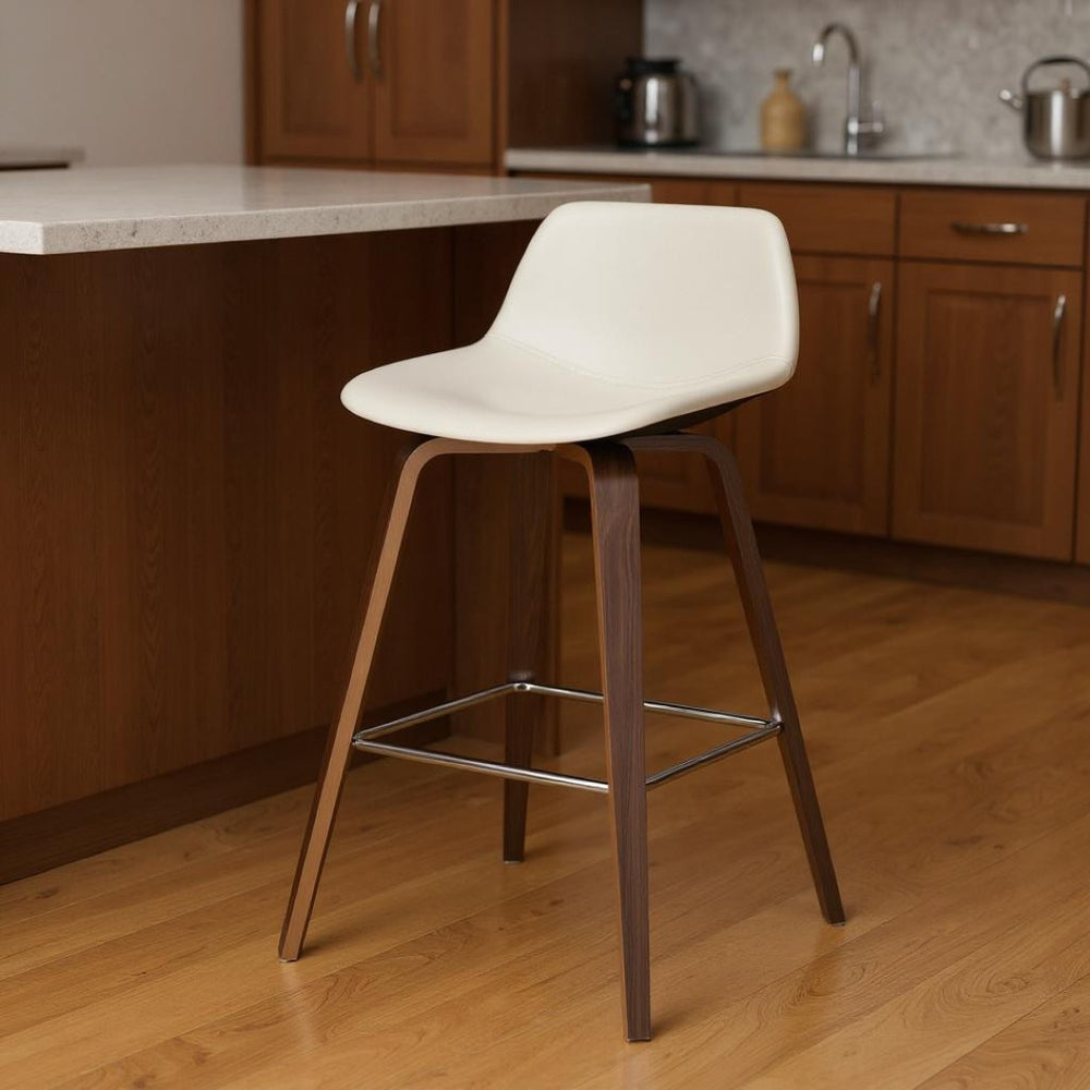 HomeRoots 28" Cream Wood Backless Bar Chair - Modern Café Style Seating for Kitchen, Home Bar & Game Room 640734