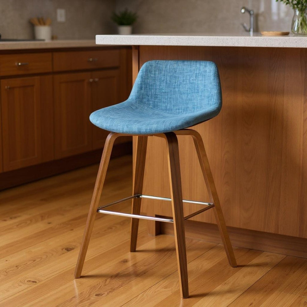 HomeRoots 28" Blue Backless Counter Stool - Modern Wooden Seating for Kitchen, Bar, or Café - Space-Saving Design 640736