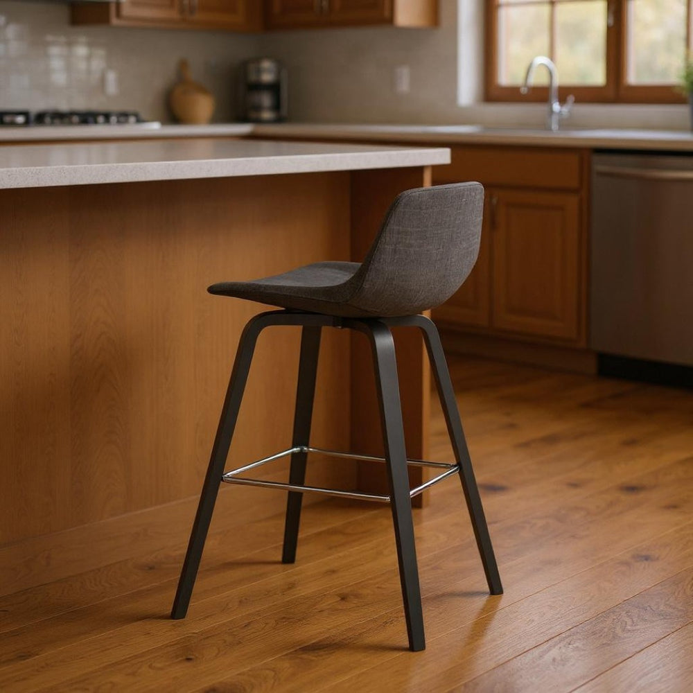 HomeRoots 28" Gray Wood Backless Counter Height Bar Chair – Modern, Armless Design for Kitchen & Café Spaces 640737