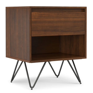 HomeRoots 24" Walnut Solid Wood Nightstand with Two Drawers - Mid-Century Modern Design for Versatile Storage 640741