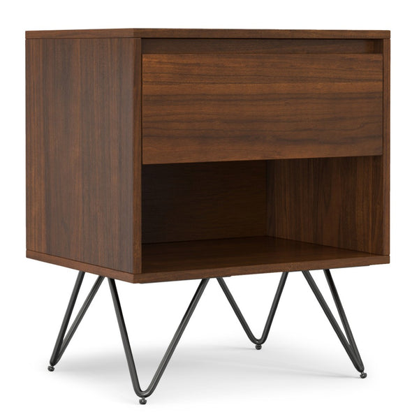 HomeRoots 24" Walnut Solid Wood Nightstand with Two Drawers - Mid-Century Modern Design for Versatile Storage 640741