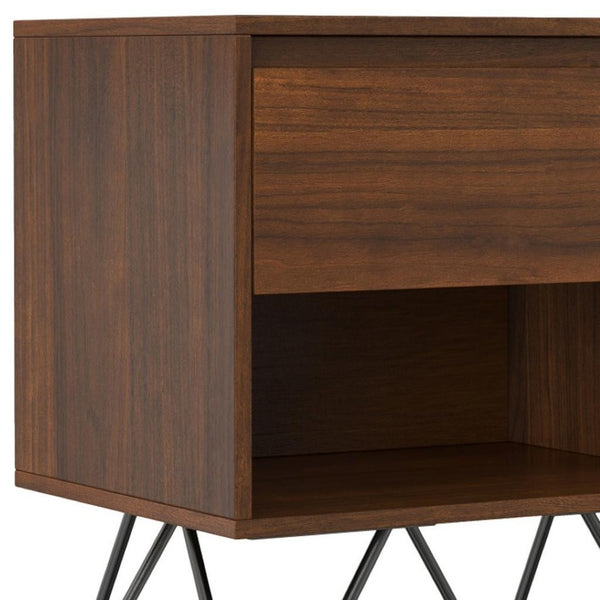 HomeRoots 24" Walnut Solid Wood Nightstand with Two Drawers - Mid-Century Modern Design for Versatile Storage 640741