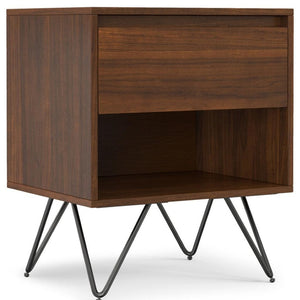 HomeRoots 24" Walnut Solid Wood Nightstand with Two Drawers - Mid-Century Modern Design for Versatile Storage 640741