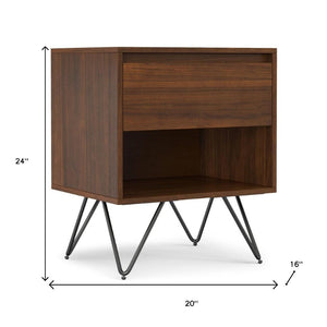 HomeRoots 24" Walnut Solid Wood Nightstand with Two Drawers - Mid-Century Modern Design for Versatile Storage 640741